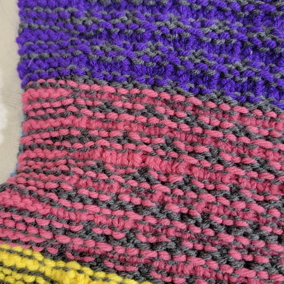 Handknit Striped Throw Stroller Blanket Kids Purple Pink Blue Yellow Green 31x23 - Picture 4 of 11